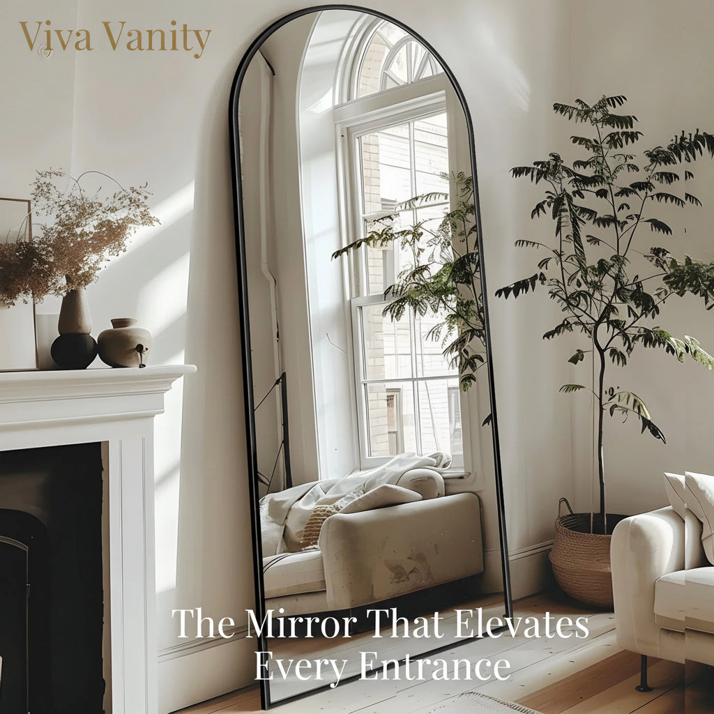 arched full length mirror 58"x19" floor standing & wall mount reflection detail