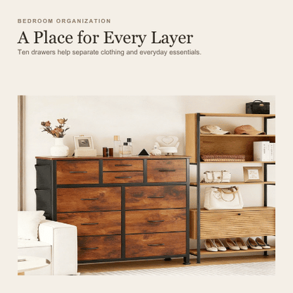 Viva Elite Brown 10-drawer dresser bedroom organization graphic