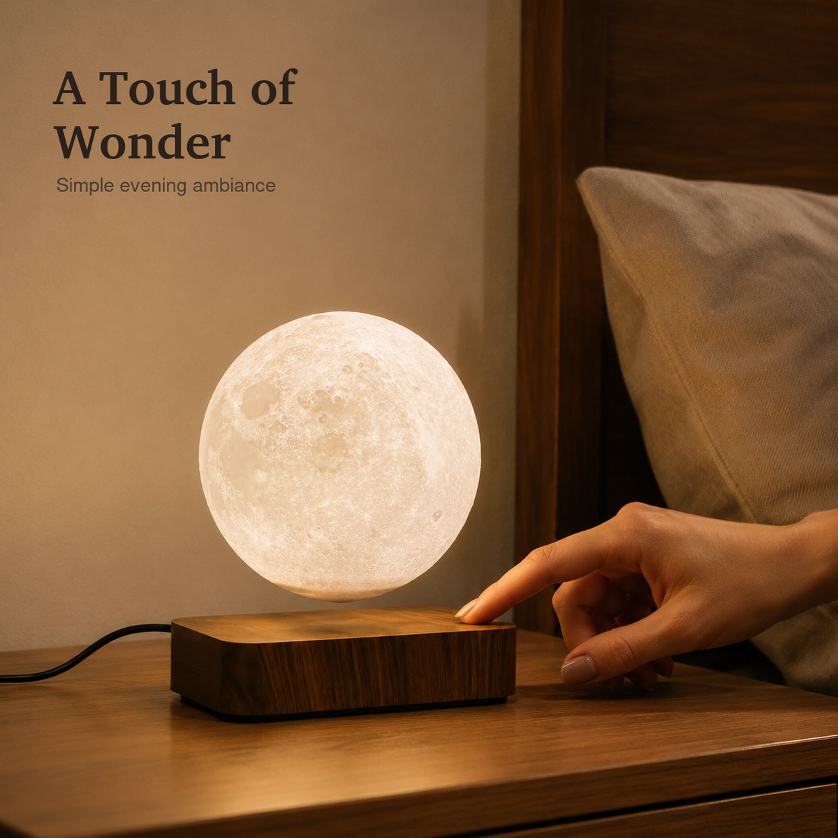 Touch control moment with Brown Moon levitation lamp