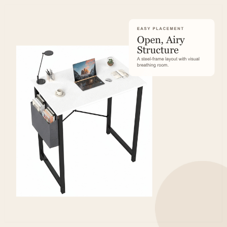 Viva Elite computer desk open steel frame placement graphic