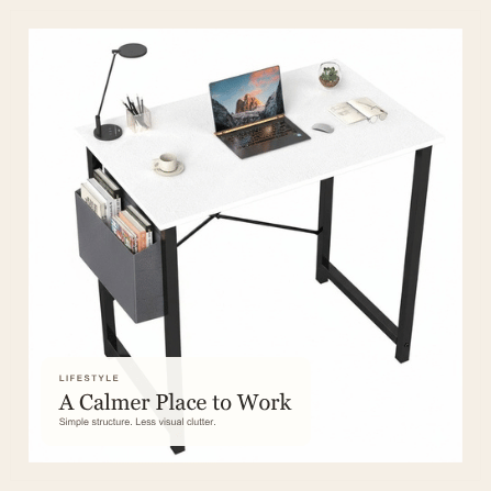Viva Elite computer desk calm workspace lifestyle graphic