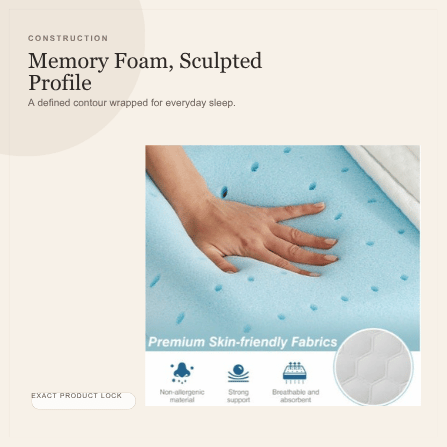 Viva Elite contour memory foam pillow construction and profile graphic