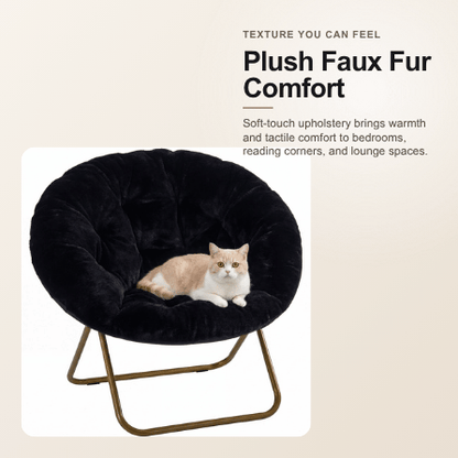 Viva Elite Black Faux Fur Disc Chair plush texture benefit graphic