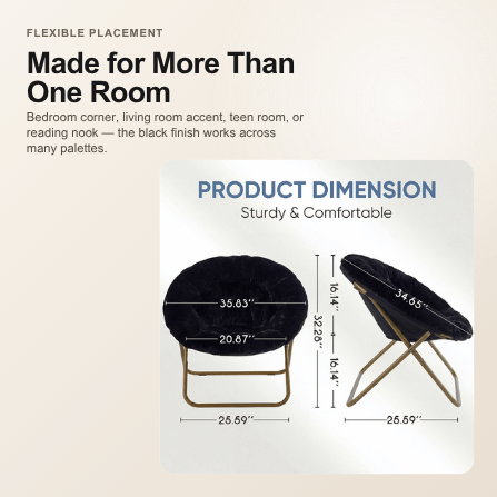 Viva Elite Black Faux Fur Disc Chair multi-room use graphic