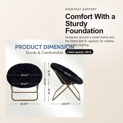 Viva Elite Black Faux Fur Disc Chair sturdy metal frame and 226 lb capacity graphic