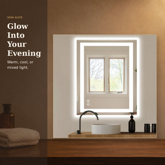 Viva Elite LED bathroom mirror with warm evening vanity ambience