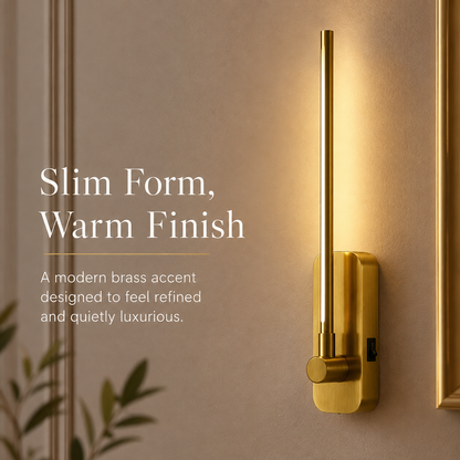 Close-up of slim gold rechargeable swing-arm wall sconce finish and construction