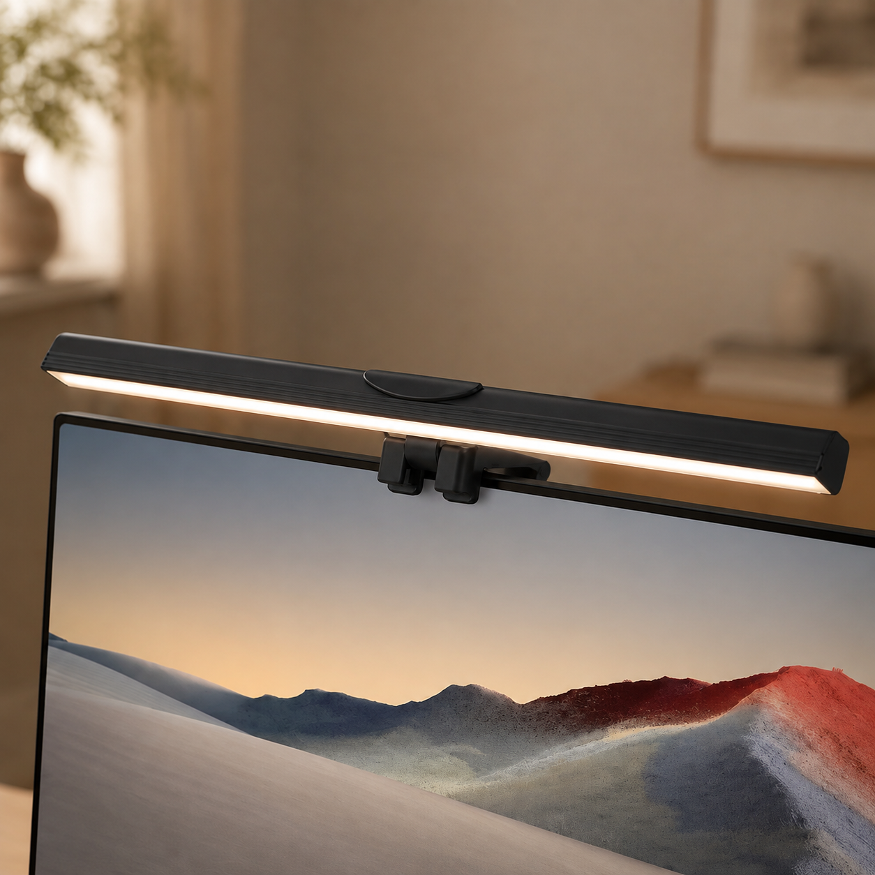 Close view of the USB monitor light bar mounted on a monitor