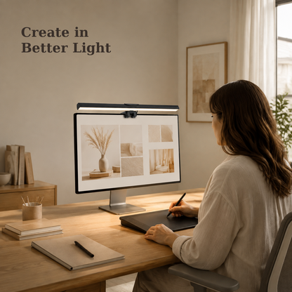 Monitor light bar supporting a creative home office setup