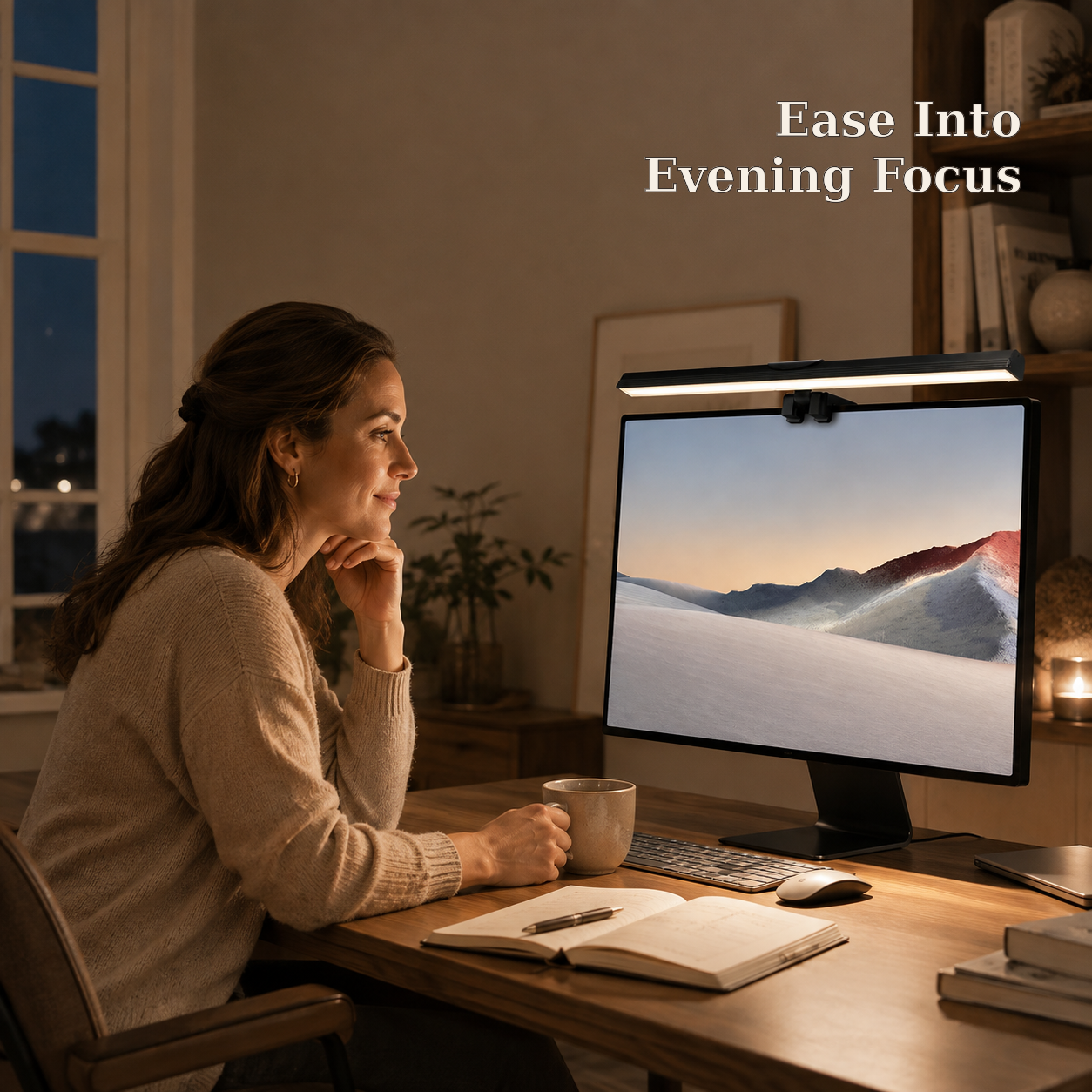 USB monitor light bar for focused evening work