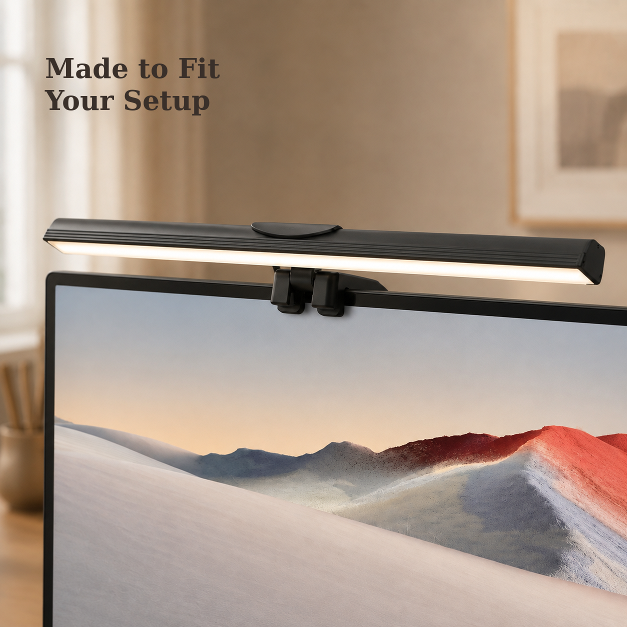 Monitor light bar integrated into a modern computer setup