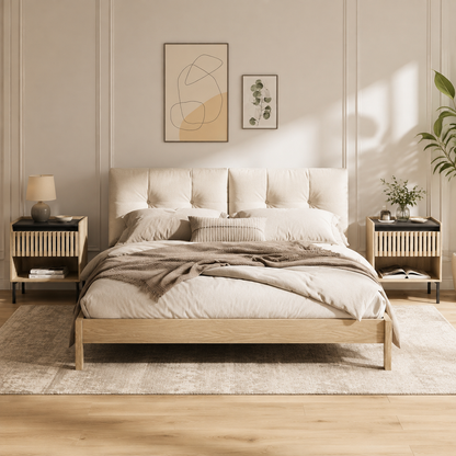 Natural Black nightstand set of 2 in a warm modern bedroom