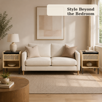 Natural Black side table styled beyond the bedroom