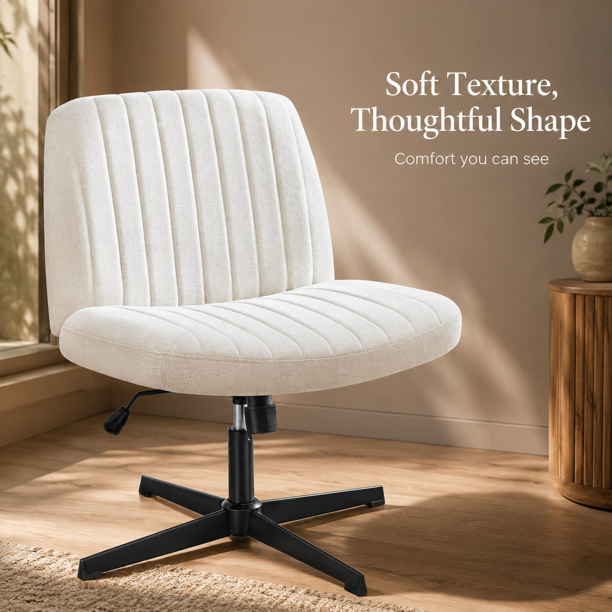 White Viva Oslo chair showing soft woven upholstery and channel stitching