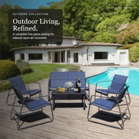 Viva Elite black outdoor furniture set with four chairs and table hero graphic