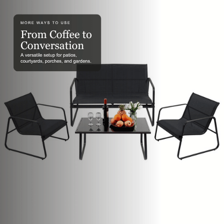 Viva Elite black outdoor furniture set patio coffee and conversation graphic