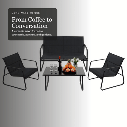 Viva Elite black outdoor furniture set patio coffee and conversation graphic
