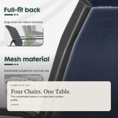 Viva Elite black outdoor furniture set four chairs and one table complete set graphic