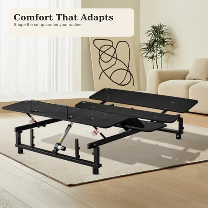 Antique black adjustable bed base in a modern living space