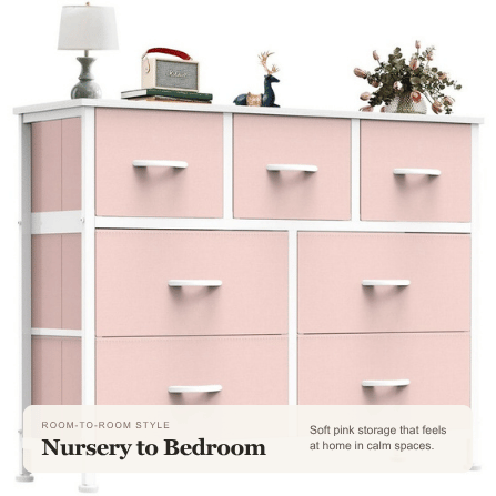 Viva Elite Pink 7-drawer fabric storage tower nursery and bedroom use graphic