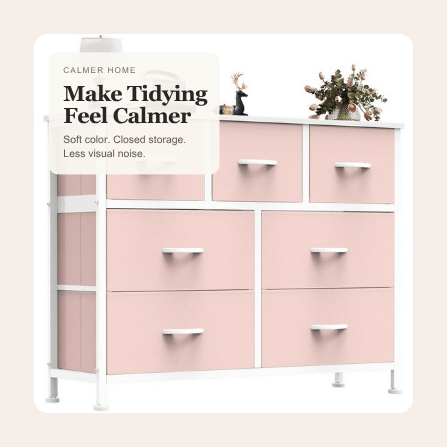 Viva Elite Pink 7-drawer fabric storage tower calm-home lifestyle graphic