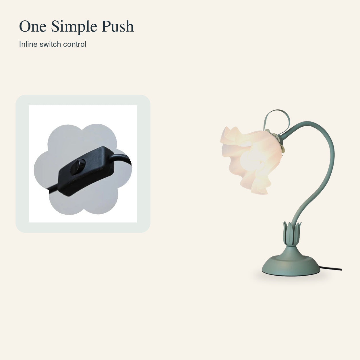 Vintage flower lamp with inline push-button switch detail
