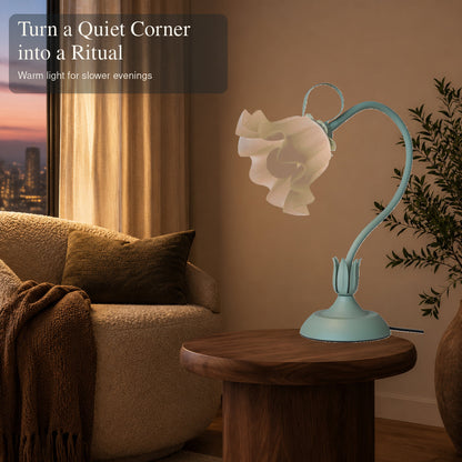 Vintage flower lamp in a calm evening reading corner