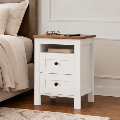White nightstand organized bedside essentials