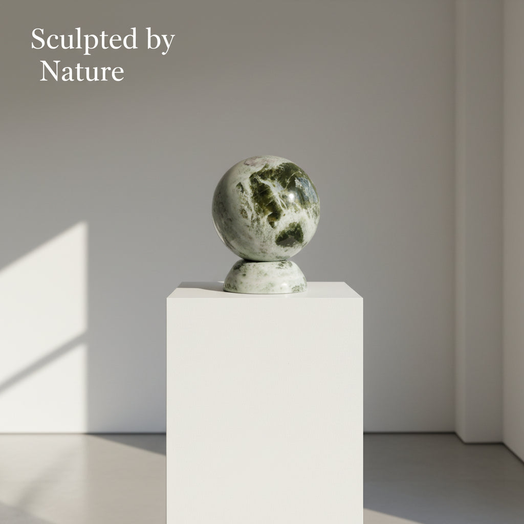 Natural Green Marble Sphere - Top View Detail