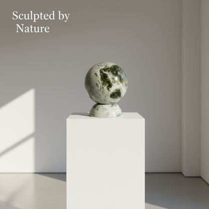 Natural Green Marble Sphere - Top View Detail