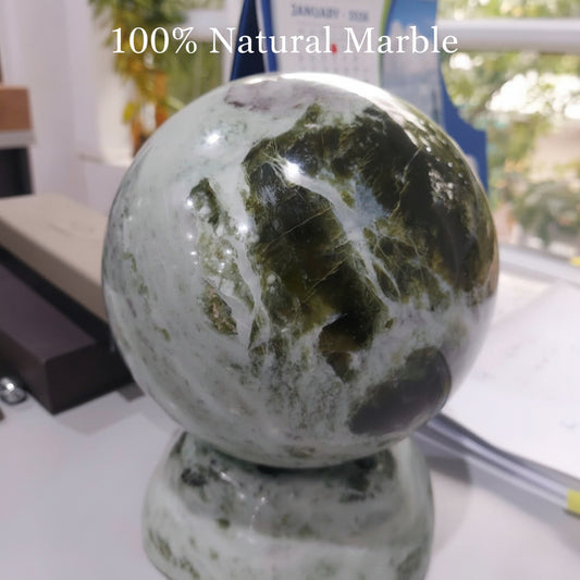 Viva Elite Natural Green Marble Sphere with Base - Front View