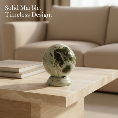 Natural Green Marble Sphere - White Veining Pattern Close-Up