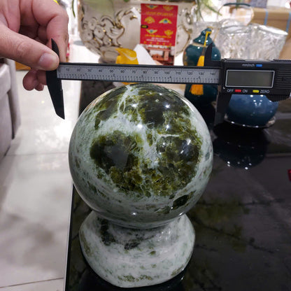 Natural Green Marble Sphere - Diameter Measurement with Digital Caliper - 15cm (6 inches)